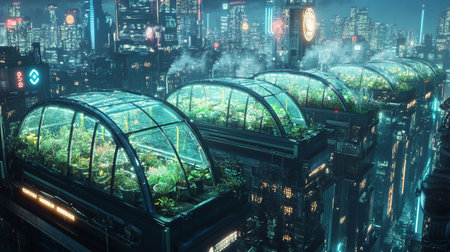 Greenhouse in hong kong at night,3d renderingの写真素材
