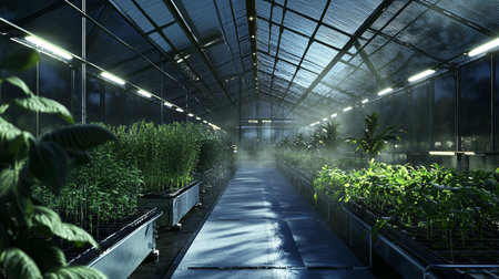 Greenhouse with plants in the greenhouse. 3d render illustration.の写真素材