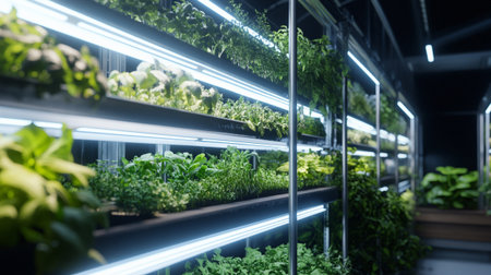 Green plants growing in hydroponic farm. Gardening and agriculture concept