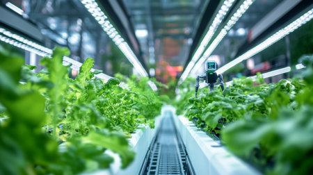 Hydroponic vegetable growing in hydroponic farm with LED light