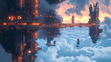 Futuristic city in the clouds. 3d render illustration.