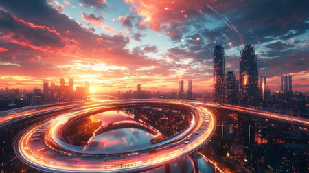 beautiful modern city at sunset,shanghai china.