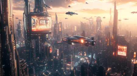 Futuristic city with high skyscrapers and high-rise buildingsの写真素材