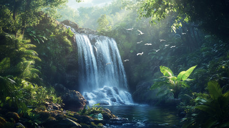 Beautiful waterfall in tropical forest. Waterfall in the jungle.