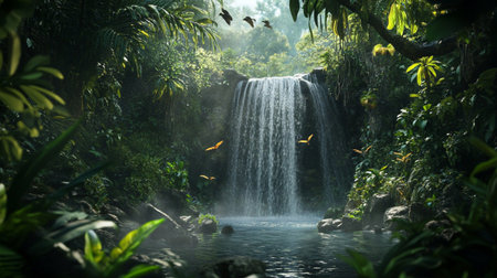 Beautiful waterfall in the tropical forestの写真素材