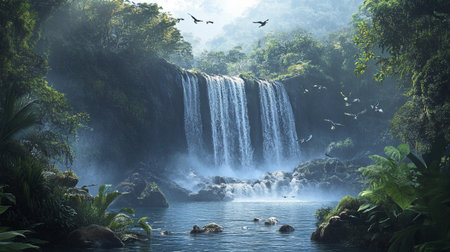 Waterfall in the jungle. Waterfall in the tropics.の写真素材