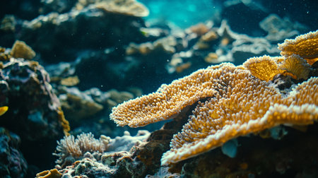 Tropical coral reef with hard corals and tropical fish underwaterの写真素材