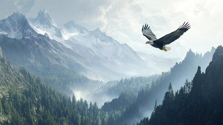 Bald eagle in the mountains. 3d rendering. Computer digital drawing.の写真素材