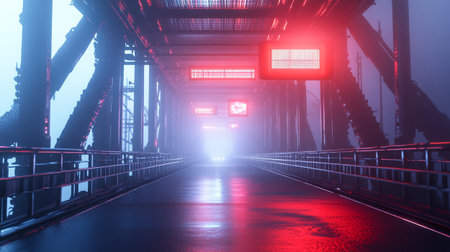 Futuristic corridor in the city. 3D rendering. Neon lights