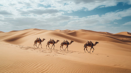 Camels in the Sahara desert, Morocco, Africa. 3d rendering