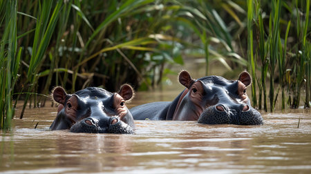 Hippos in the Okavango Delta, Botswana, Africa