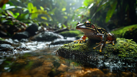 Frog in the rainforest. Wildlife scene from tropical rainforest.