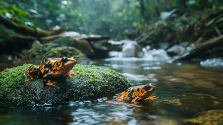 Red poison dart frog (Dendrobates tinctorius) in tropical rainforestの写真素材