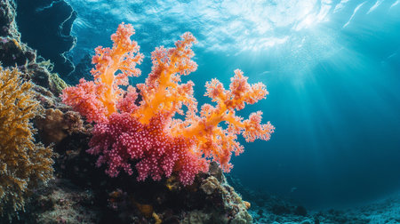 Colorful coral on a tropical coral reef in the Red Sea.