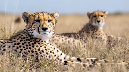 Cheetah (Acinonyx jubatus) lying down in grass in Serengeti National Park, Tanzania