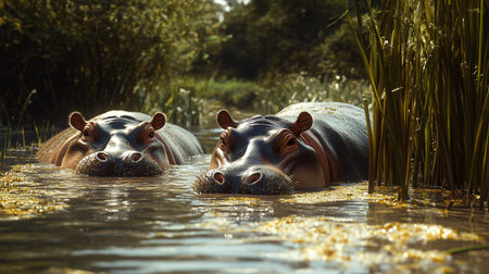Hippopotamus in the water. Hippopotamus amphibius