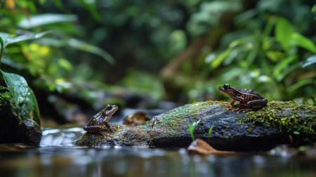 Frogs in the rainforest. Wildlife scene from nature.