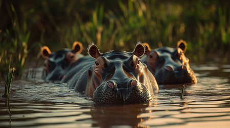 Hippos in the Moremi Game Reserve (Okavango River Delta), National Park, Botswana