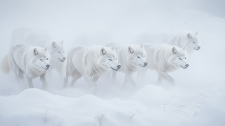 White wolf in the snowy mountains. Animal in the winter forest.
