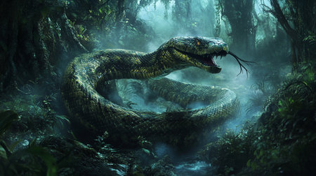 Crocodile snake in the jungle. 3D rendering.