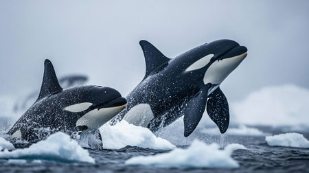 Group of killer whales (Orcinus orca) in Arctic