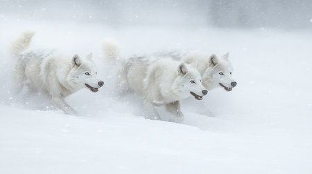 Siberian husky dogs running in the snow in winter.