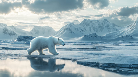 Polar bear (Ursus maritimus) walking on the ice floe. 3d render
