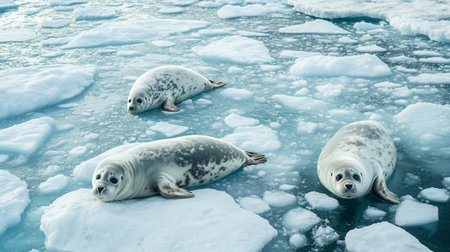 Seals on the ice floe in Antarctica.