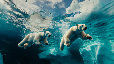 Polar bear (Ursus maritimus) mother and cub on ice floe