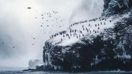 Cape penguin colony on the cliffs. Toned.の写真素材