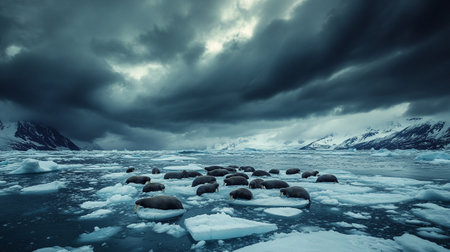 Icebergs on the glacier lagoon in Iceland. Toned.