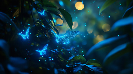 Butterflies glowing in the dark. 3D Rendering.
