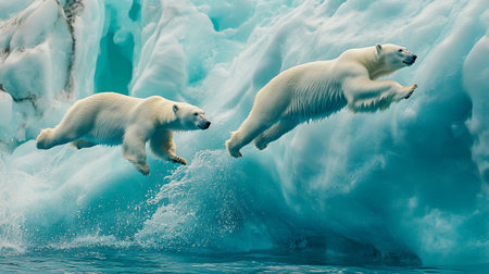 Polar bear (Ursus maritimus) jumping on ice floe
