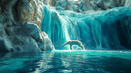 Polar bear in the ice cave. 3d render illustration.