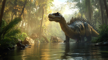 Dinosaur in the jungle. 3d render of dinosaurs in the jungle.の写真素材