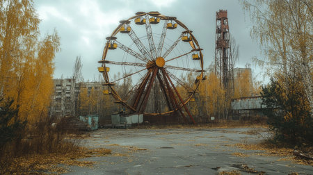 Old ferris wheel in the city of Pripyat, Ukraineの写真素材