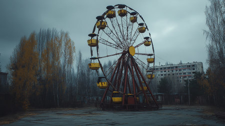 Ferris wheel in the autumn park. Vintage style toned picture