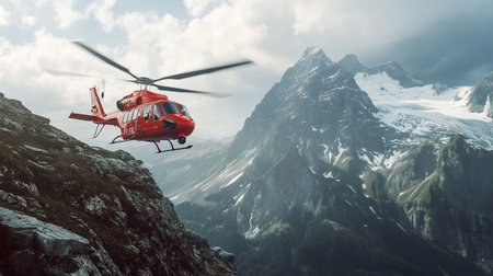 Helicopter flying above the mountains. 3d render illustration.