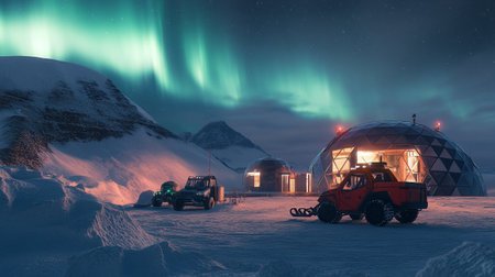 Aurora borealis in the arctic landscape - 3D render