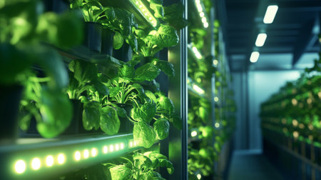 Green hydroponic vegetable growing in a greenhouse. 3d rendering