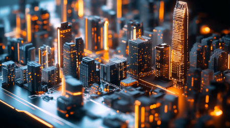 3d illustration of a futuristic city with skyscrapers and neon lights