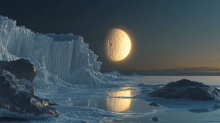 3D CG rendering of ice and moon. 3D illustration.
