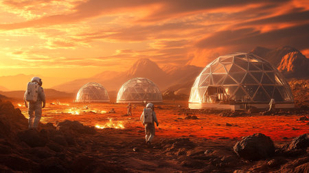 Astronaut and igloo on planet surface. 3D rendering
