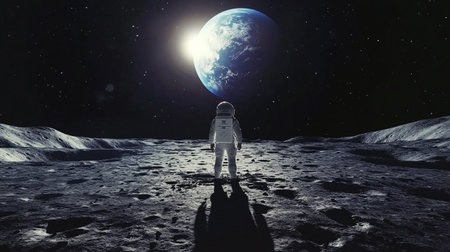 Astronaut on the moon surface. Mixed media. Mixed media