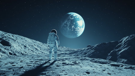 Astronaut in outer space against the background of the planet.