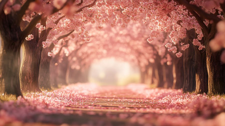 Cherry blossoms in full bloom in the park. 3D rendering