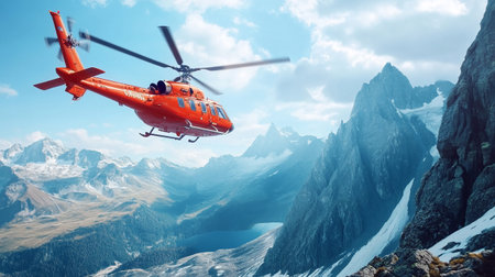 Helicopter on the background of mountains. 3D rendering.