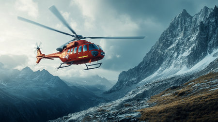 Helicopter in the mountains. 3D render.の写真素材