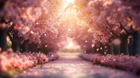 Cherry blossoms in full bloom in the spring. Blurred background
