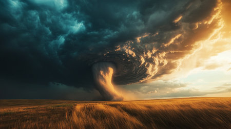 Fantasy landscape with tornado in the sky. 3D illustration.